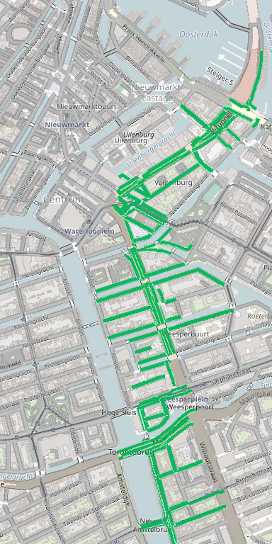 Amsterdam map showing streets lighting up after walks are completed